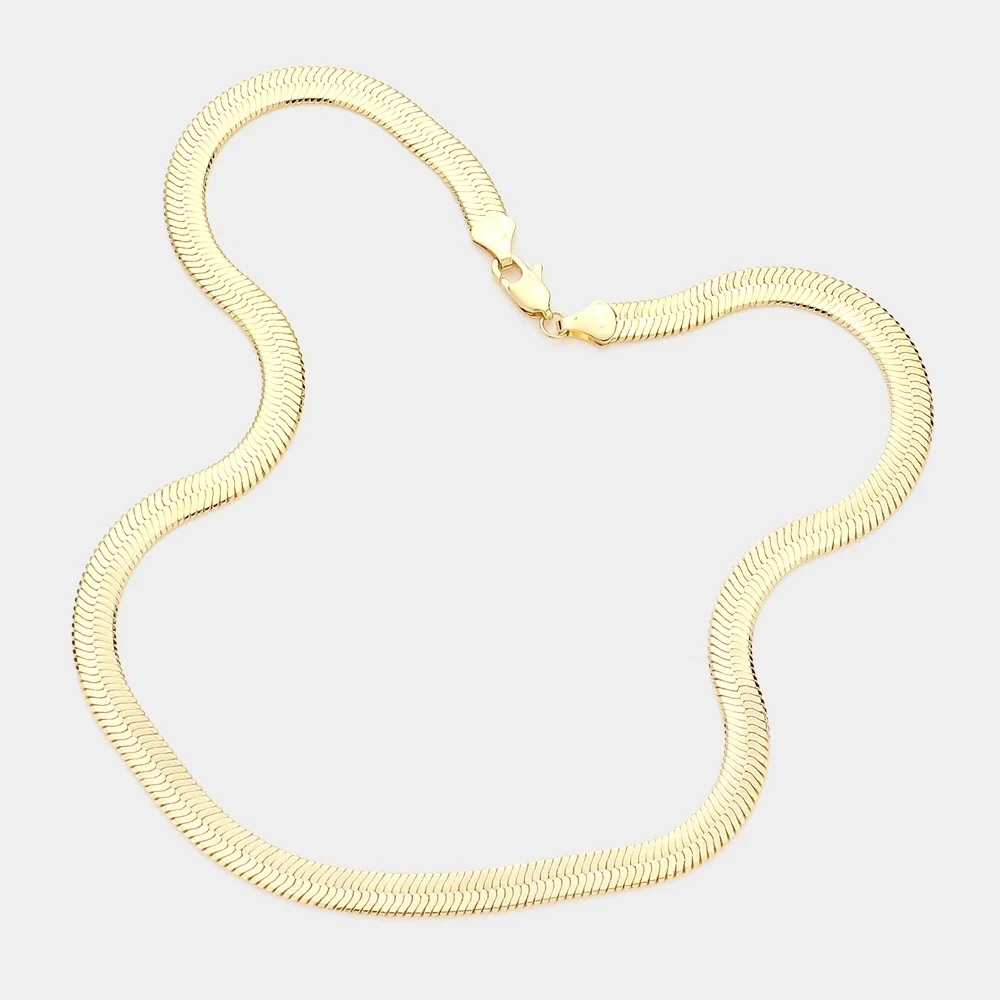 14K Gold Plated Herringbone Chain Metal Necklace